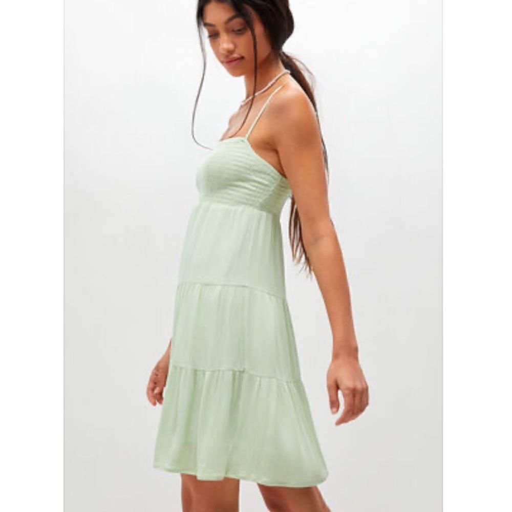 LA Hearts Smocked Tiered Babydoll Dress Green Women’s Small